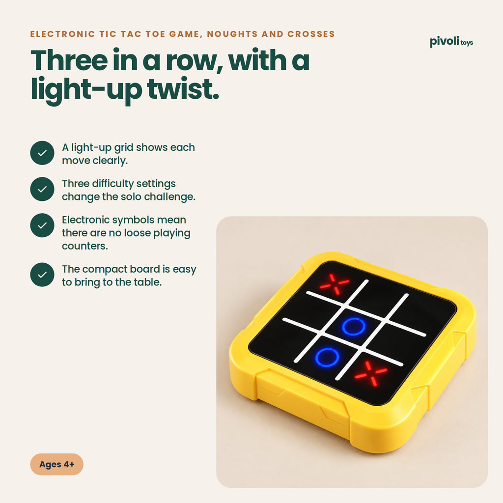 Electronic Tic Tac Toe Game, Noughts and Crosses: key features and age guidance