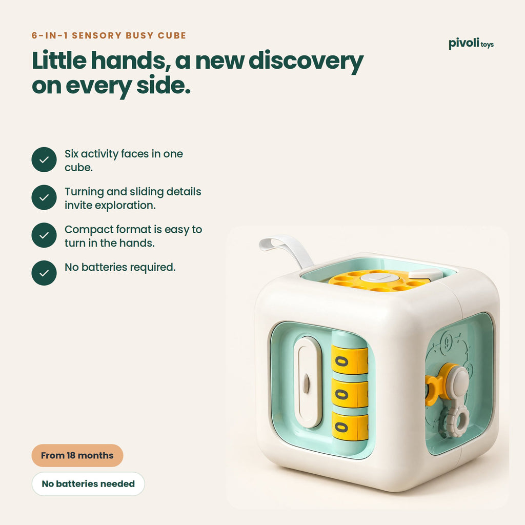 6-in-1 Sensory Busy Cube: key features and age guidance
