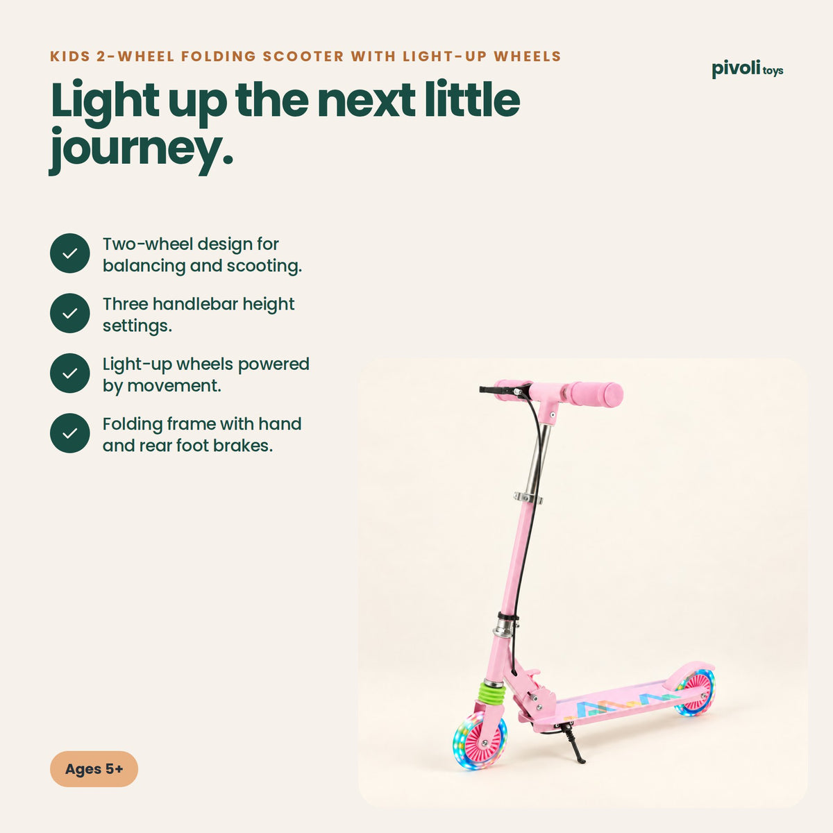 Kids 2-Wheel Folding Scooter with Light-Up Wheels: key features and age guidance