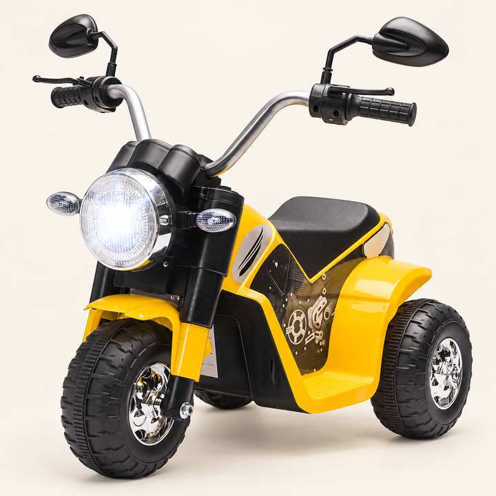 6V Electric Ride-On Motorcycle, studio product photograph on a warm ivory background