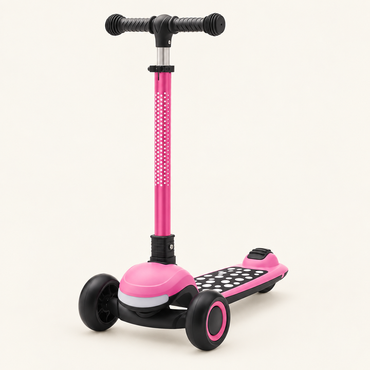 Kids' 3-Wheel Light-Up Folding Scooter, studio product photograph on a warm ivory background