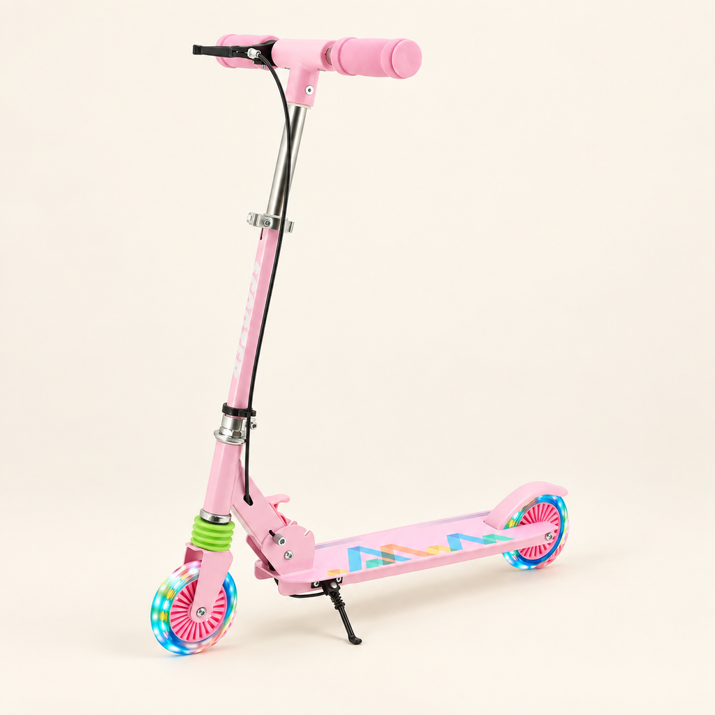 Kids' 2-Wheel Light-Up Folding Scooter — studio product photograph on a warm ivory background
