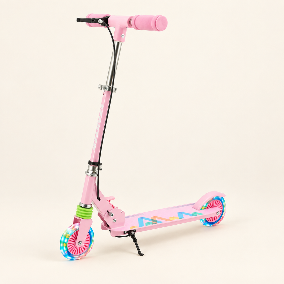 Kids' 2-Wheel Light-Up Folding Scooter — studio product photograph on a warm ivory background