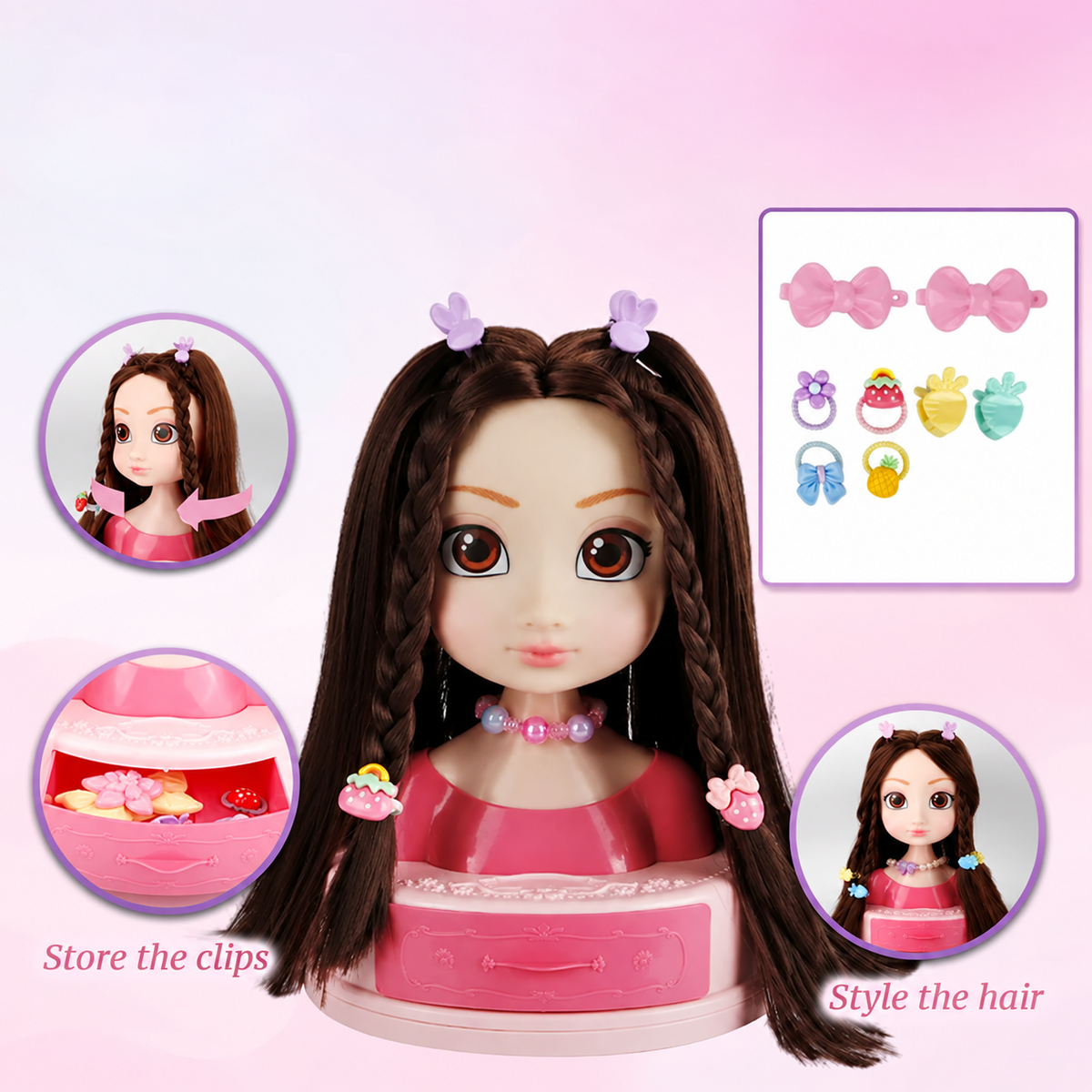 Doll Styling Head with Hair Accessories: product details and play ideas