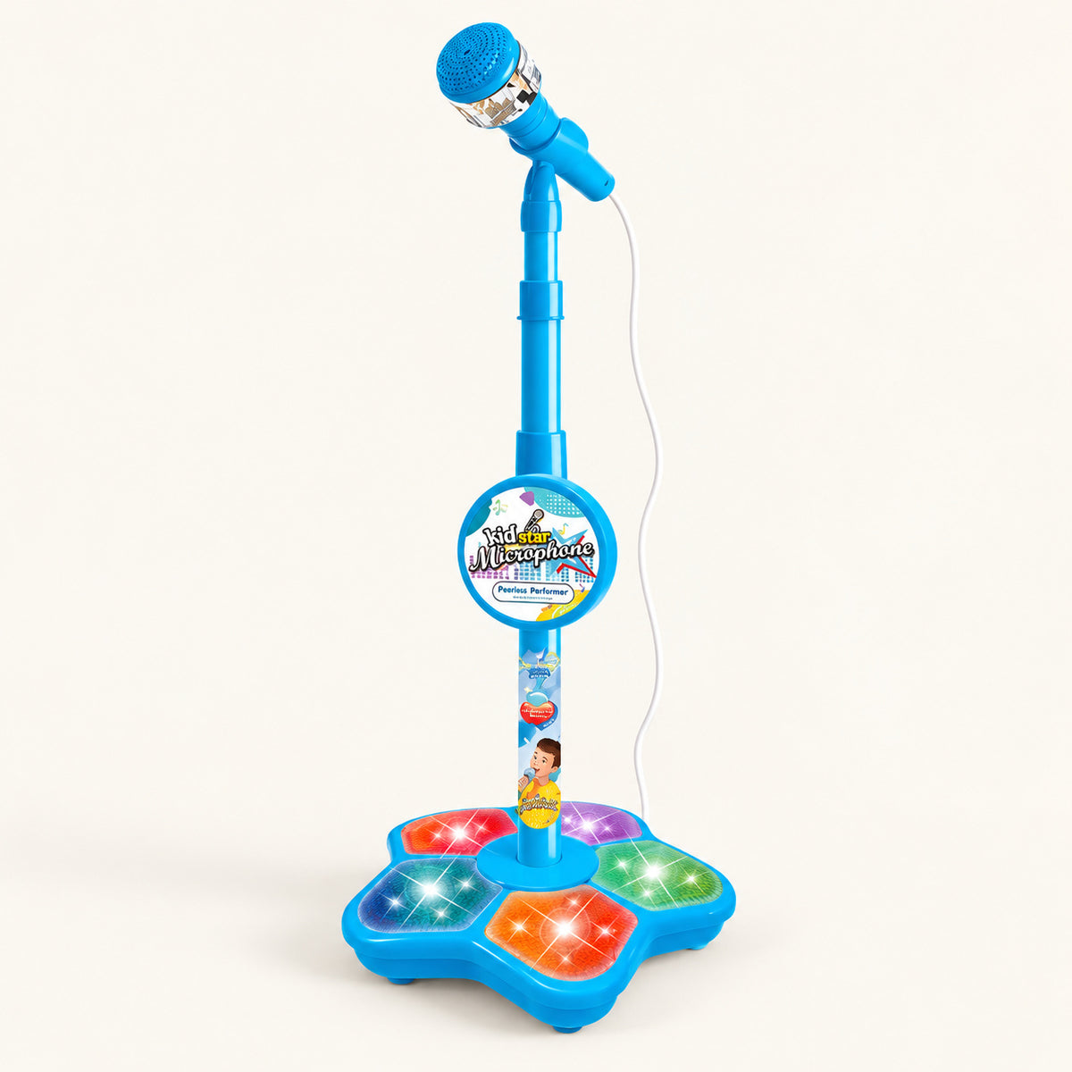 Kids' Karaoke Microphone with Adjustable Stand — studio product photograph on a warm ivory background