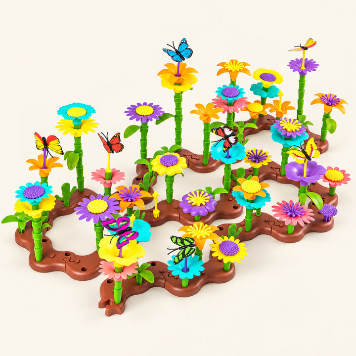 Flower Garden Building Toy, 224 Pieces, studio product photograph on a warm ivory background