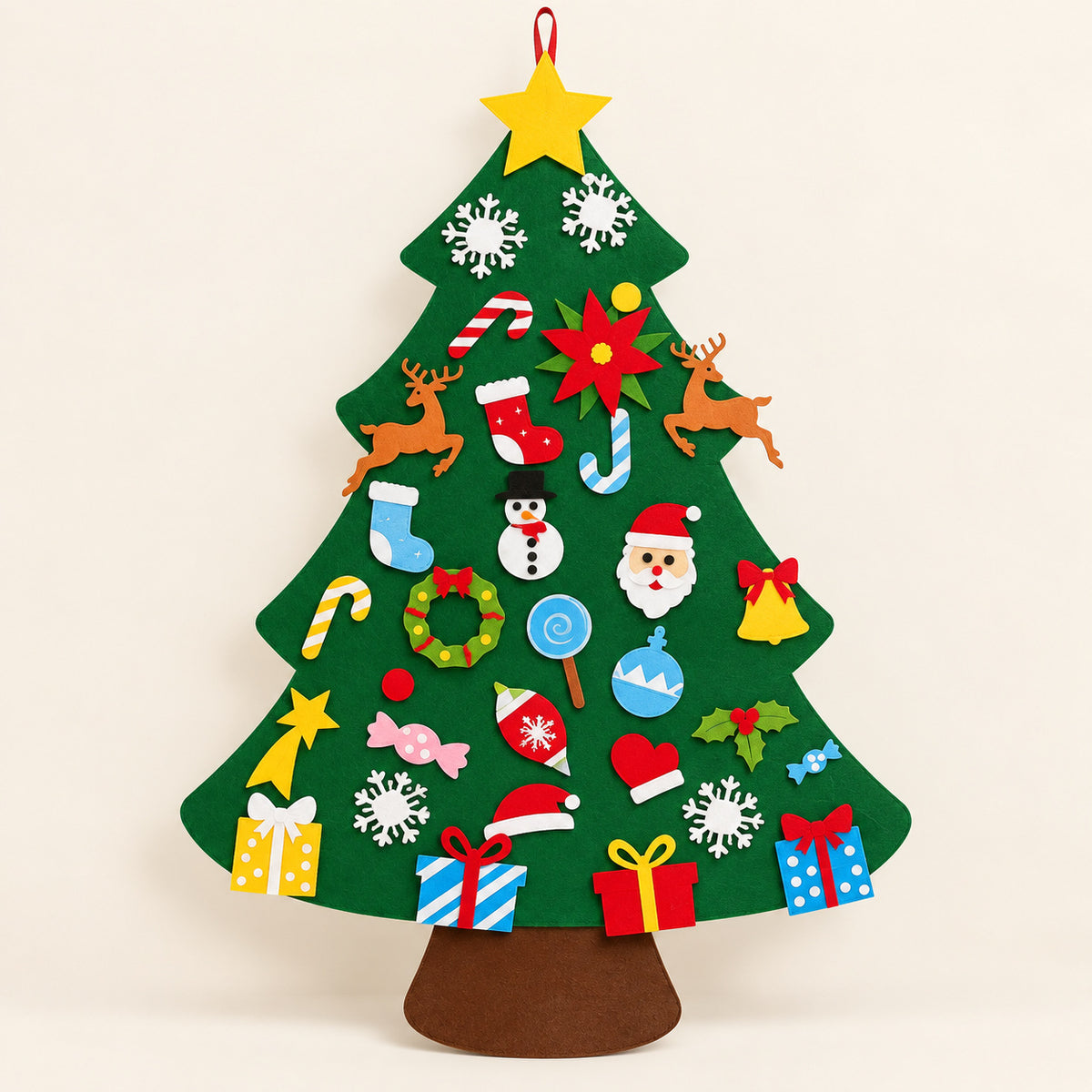 DIY Felt Christmas Tree Decoration Set — studio product photograph on a warm ivory background