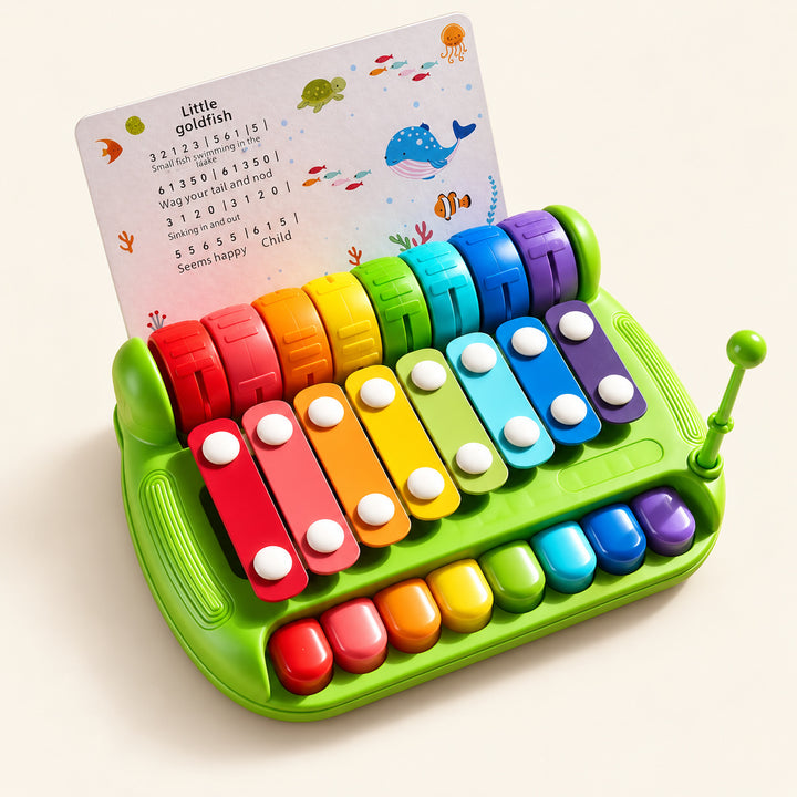 8-Note Musical Hand Piano — studio product photograph on a warm ivory background