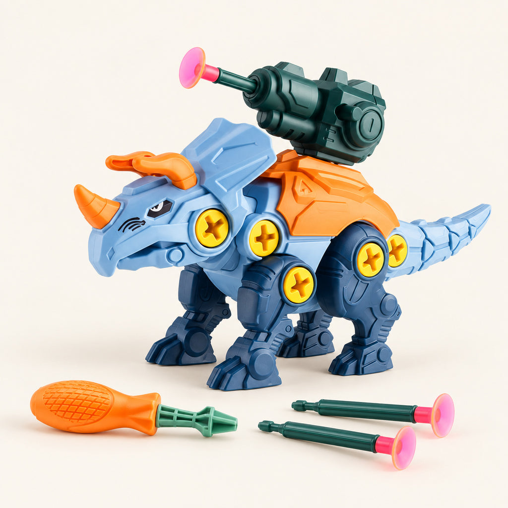 Take-Apart Dinosaur Building Toy — studio product photograph on a warm ivory background
