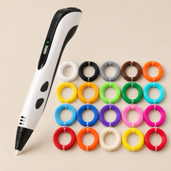 3D Pen for Kids with 100m PLA Filament on a warm beige studio background