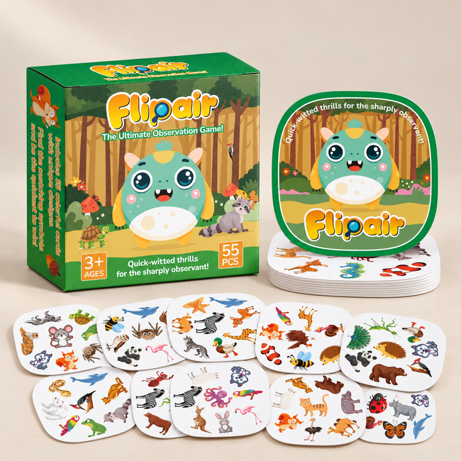 Animal Match Card Game — 55 Cards — Pivoli Toys beige studio photograph