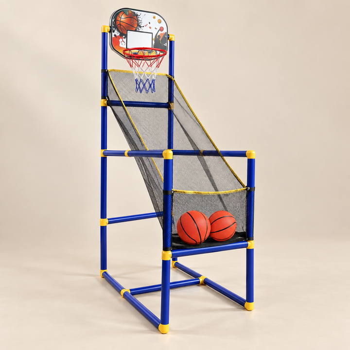 Basketball Arcade Game with Ball Return on a warm beige studio background