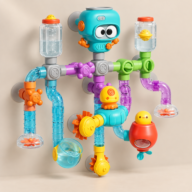 Build-Your-Own Bath Water Track — Pivoli Toys beige studio photograph