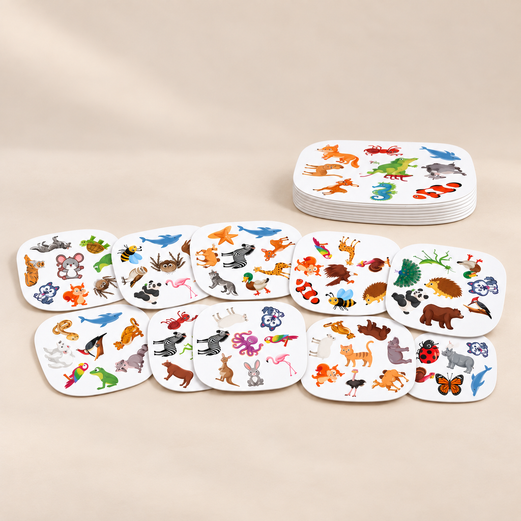 Animal Matching Card Game, 55 Cards, clean studio product photograph