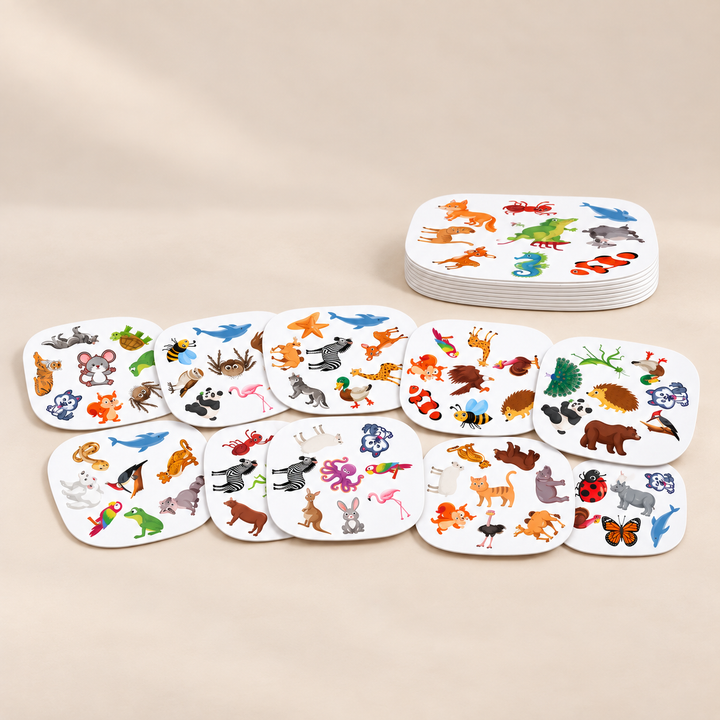 Animal Matching Card Game, 55 Cards, clean studio product photograph