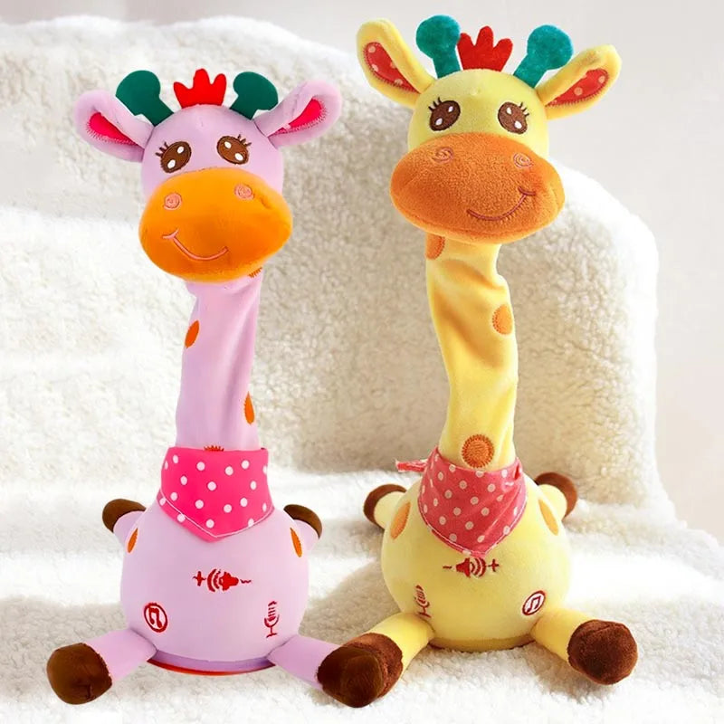 Pink and yellow colour options for the dancing giraffe toy