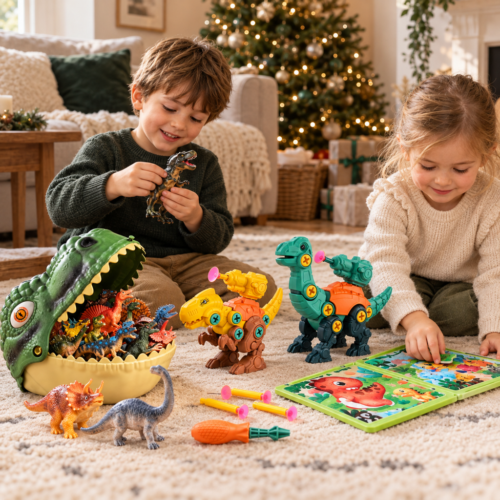 Children playing with the Dinosaur Adventure Christmas Gift Set