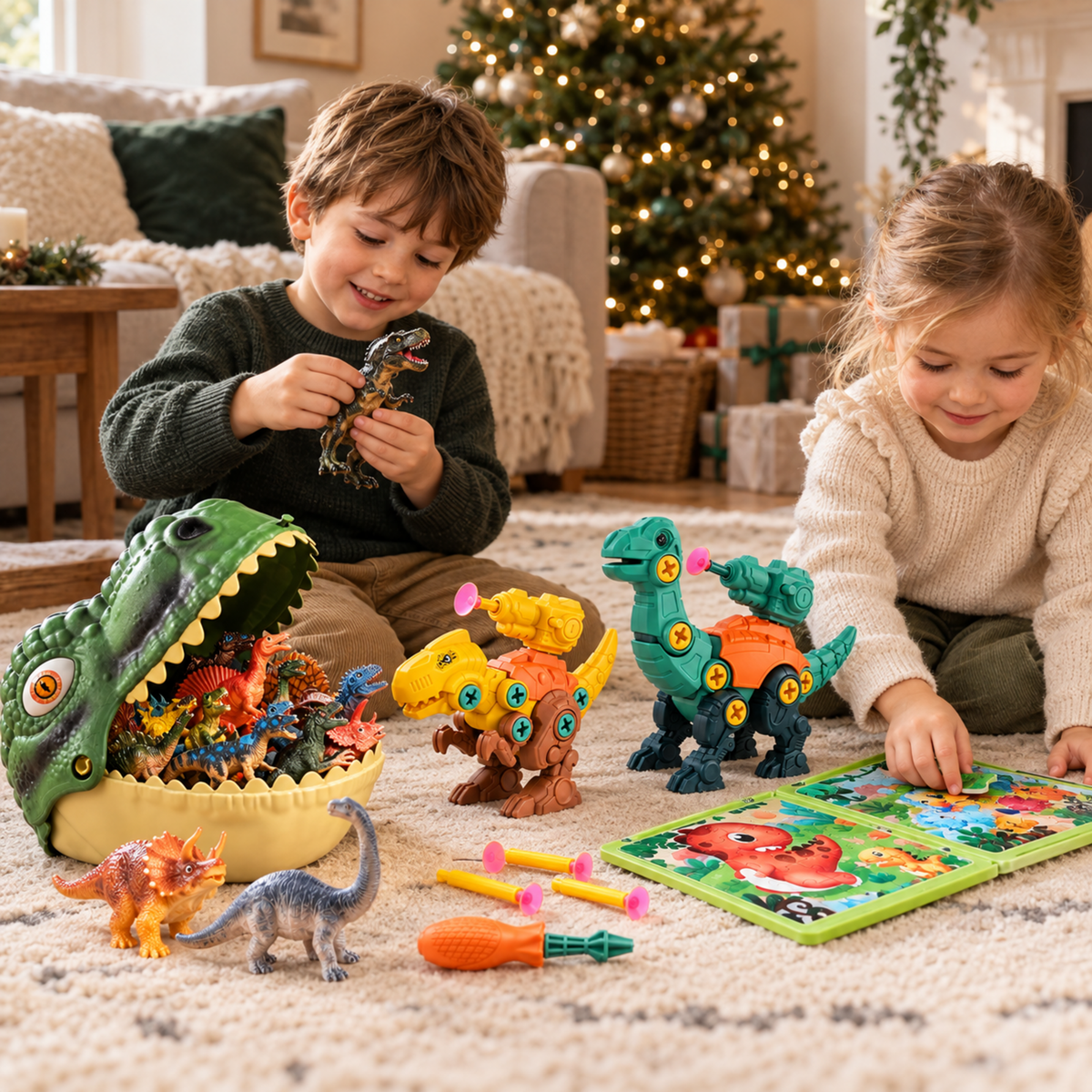 Children playing with the Dinosaur Adventure Christmas Gift Set
