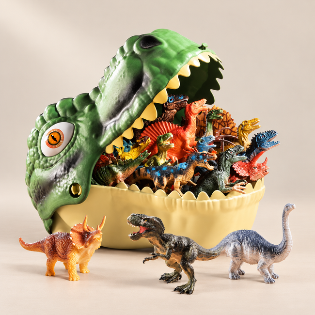 Dinosaur World Play Set & Carry Case — Pivoli Toys — beige studio product photograph