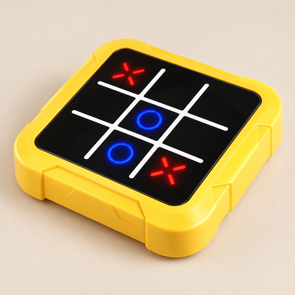 Electronic Tic Tac Toe – Noughts & Crosses Game on a warm beige studio background