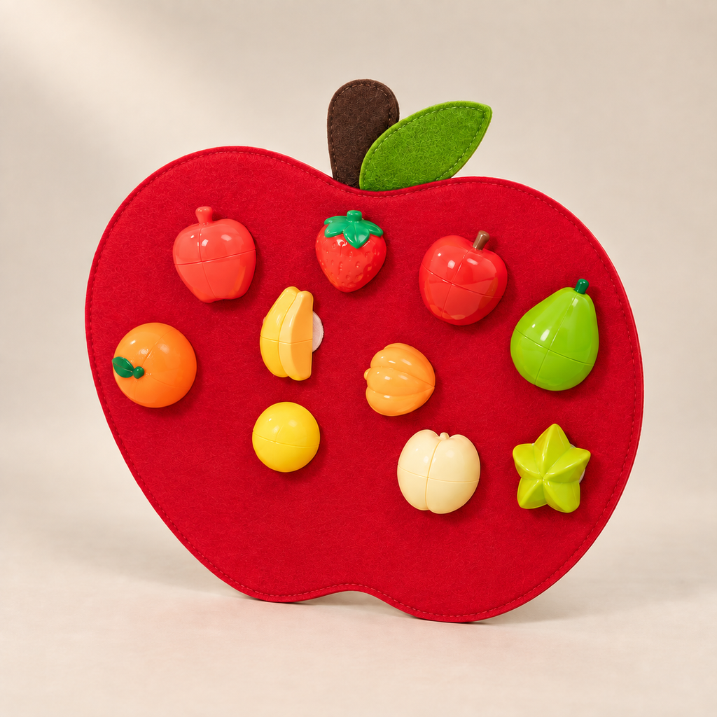 Fruit-Picking Felt Activity Board — 21-Piece Set — Pivoli Toys beige studio photograph