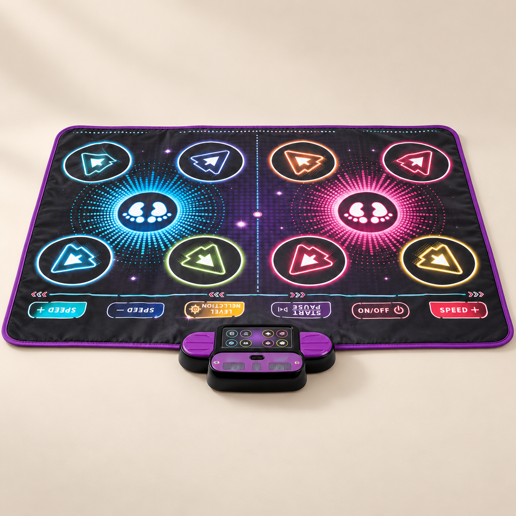 Dance Mat for Kids – Two-Player Musical Game on a warm beige studio background