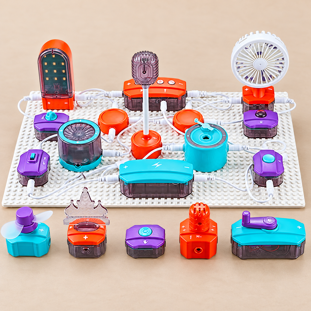 Close view of the electronics circuit board and experiment modules