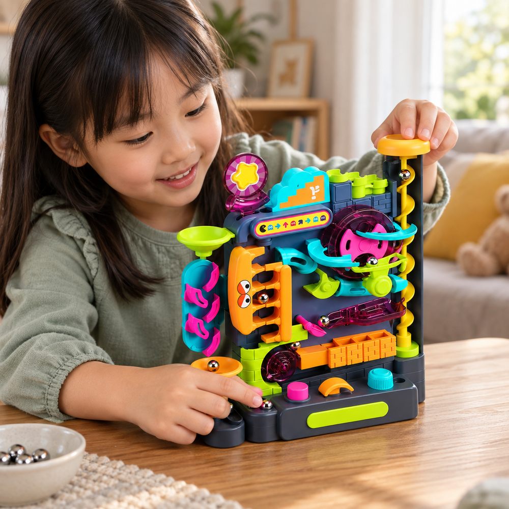 Marble Maze Game with Mechanical Obstacle Course