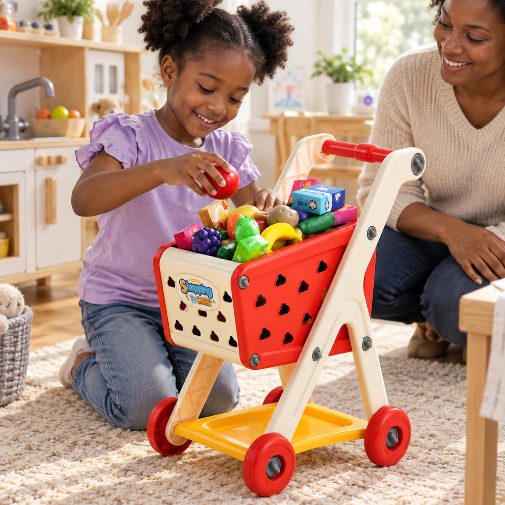 Toy Shopping Trolley with Play Food, 26 Pieces
