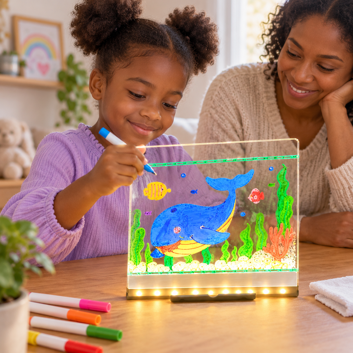 A child using the LED Light-Up Drawing Board, 20 x 30 cm during play