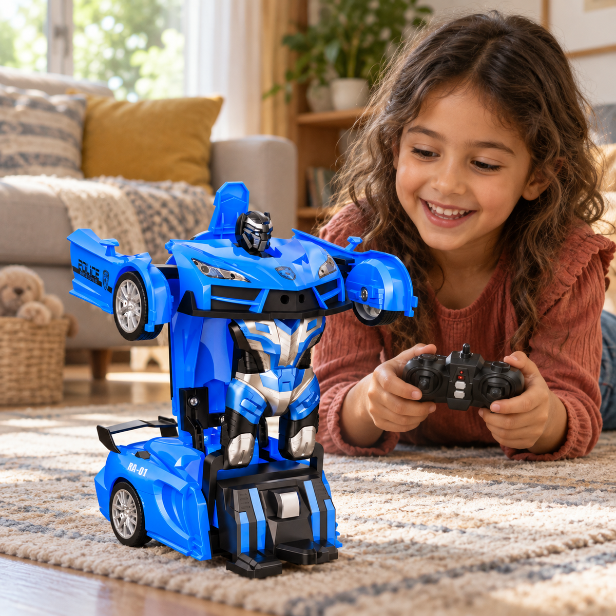 A child using the Transforming Remote Control Car and Robot during play