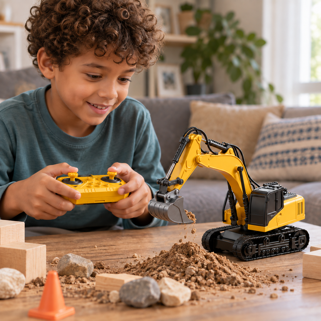 A child using the Mini Remote Control Construction Vehicles during play