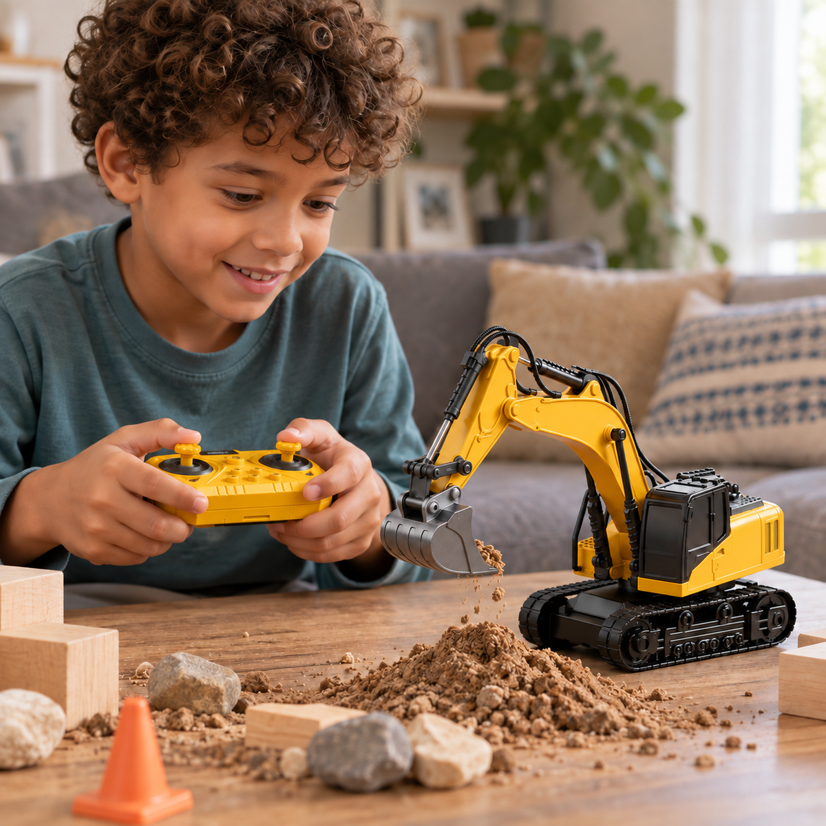 A child using the Mini Remote Control Construction Vehicles during play
