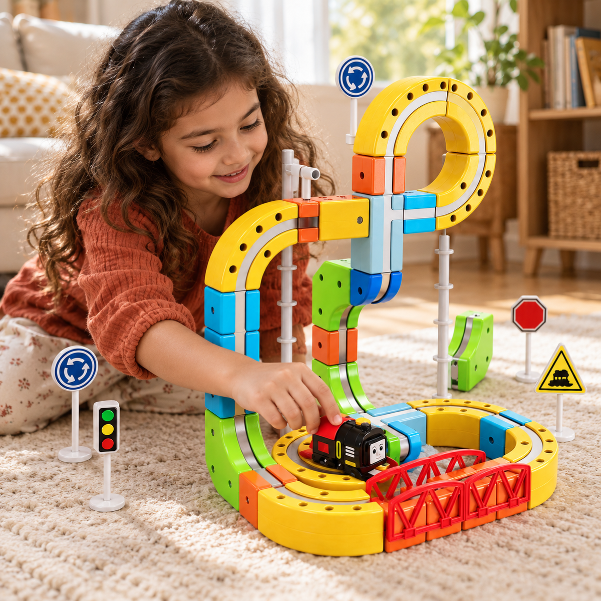 A child using the Magnetic Train Track Building Set during play