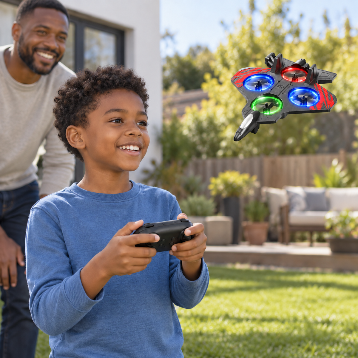 A child using the Mini Remote Control Foam Drone during play