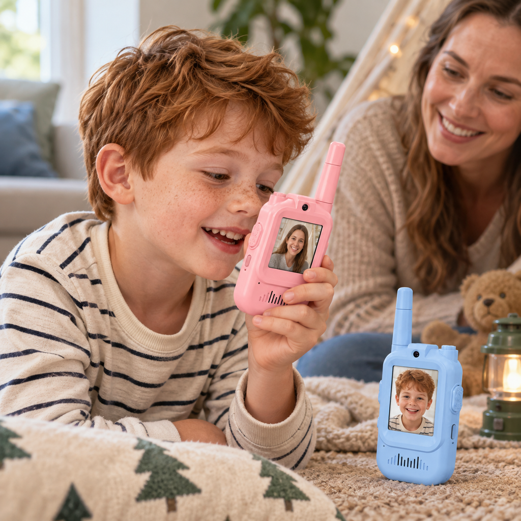 A child using the Kids Video Walkie Talkies, Set of 2 during play