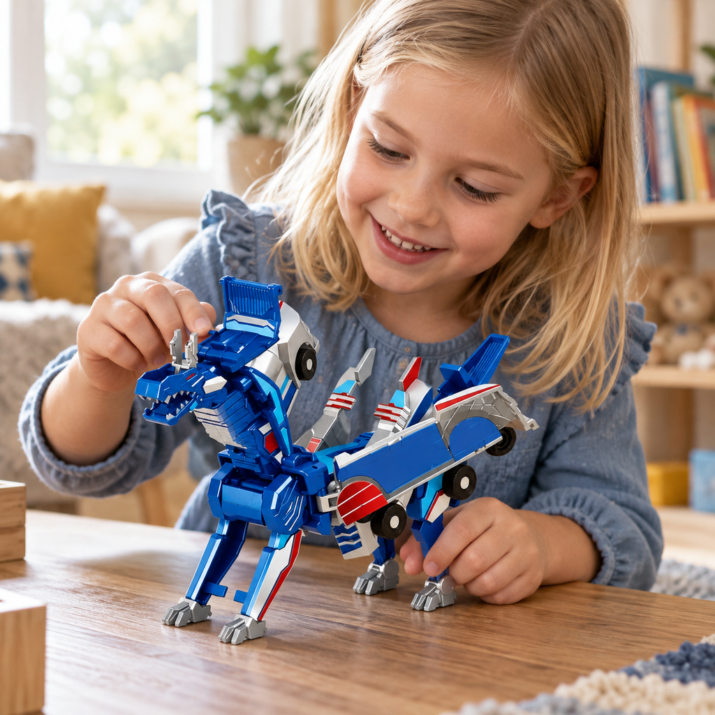 A child using the Magnetic Transforming Toy Car during play