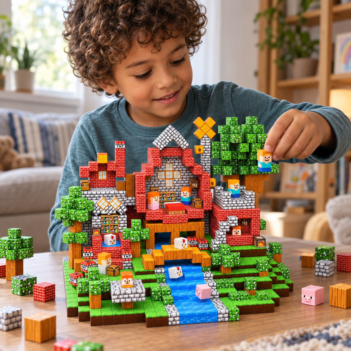 A child using the Magnetic Building Cubes, 100 or 150 Pieces during play
