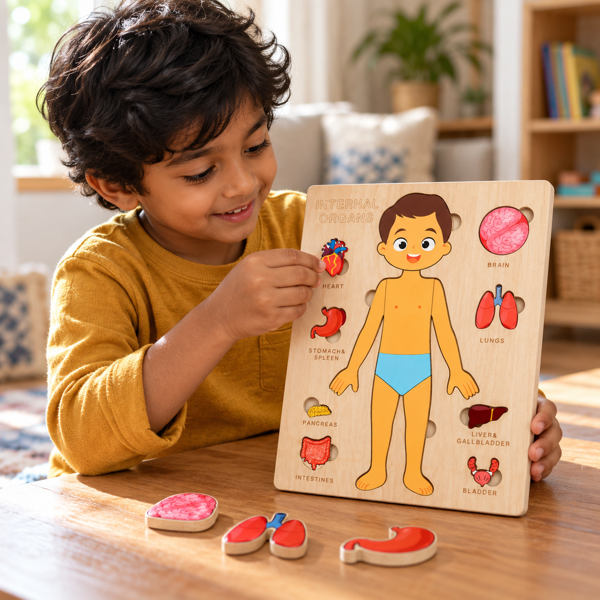A child using the Wooden Human Body Puzzle for Kids during play