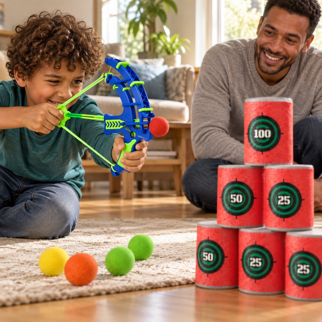 A child using the Soft Ball Target Shooting Game with Toy Crossbow during play
