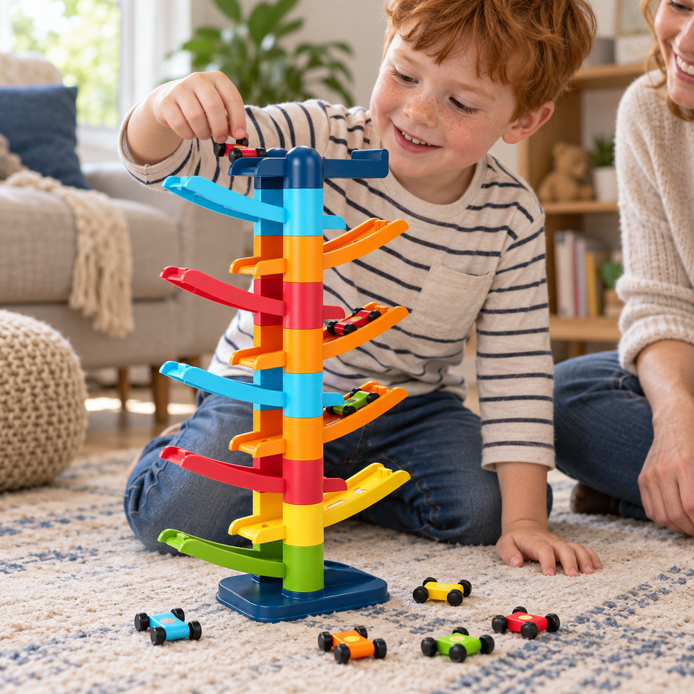 Car Ramp Track Toy with 12 Mini Cars
