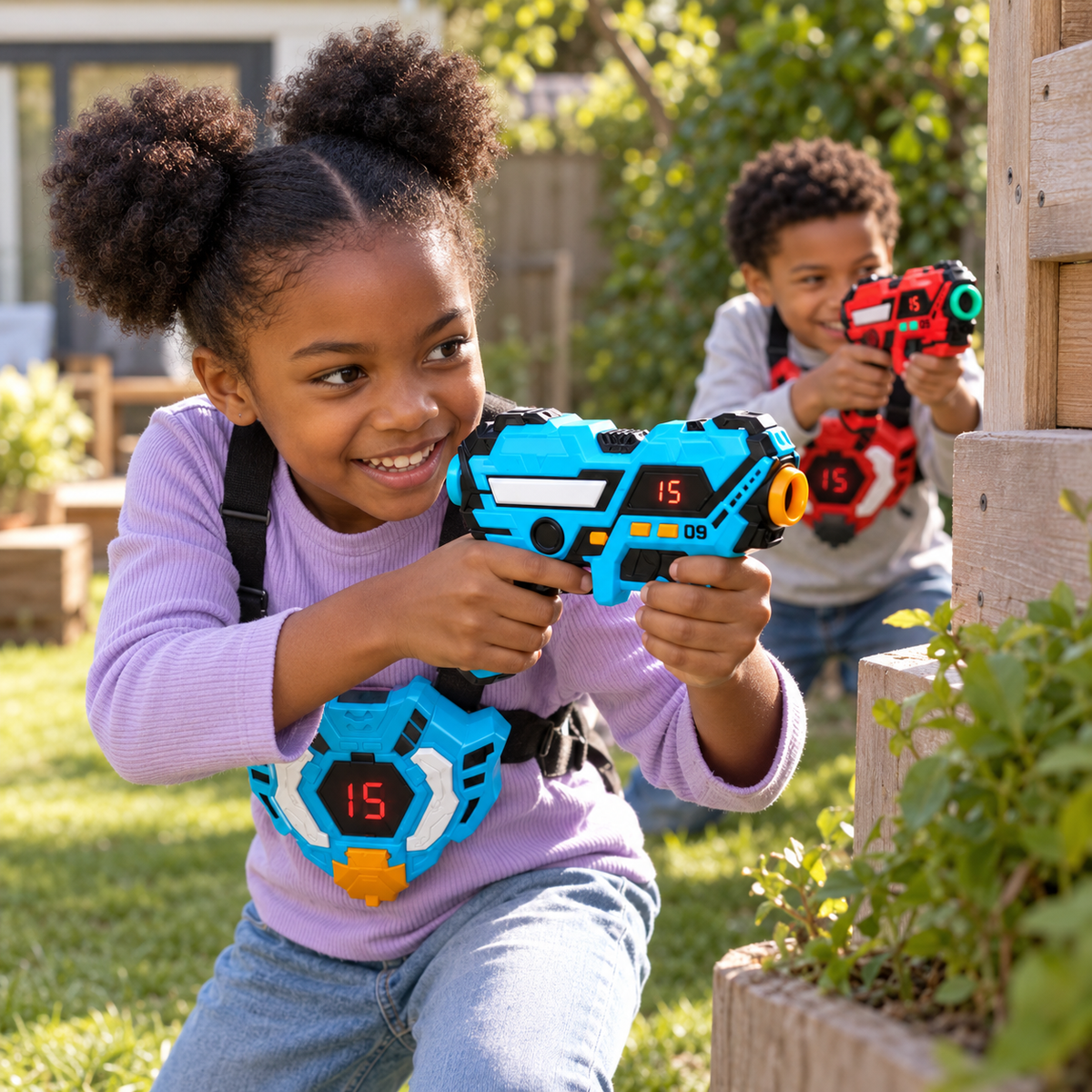 A child using the Rechargeable Laser Tag Set for 2 or 4 Players during play