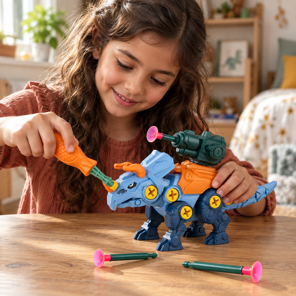 A child using the Take-Apart Dinosaur Construction Toy during play