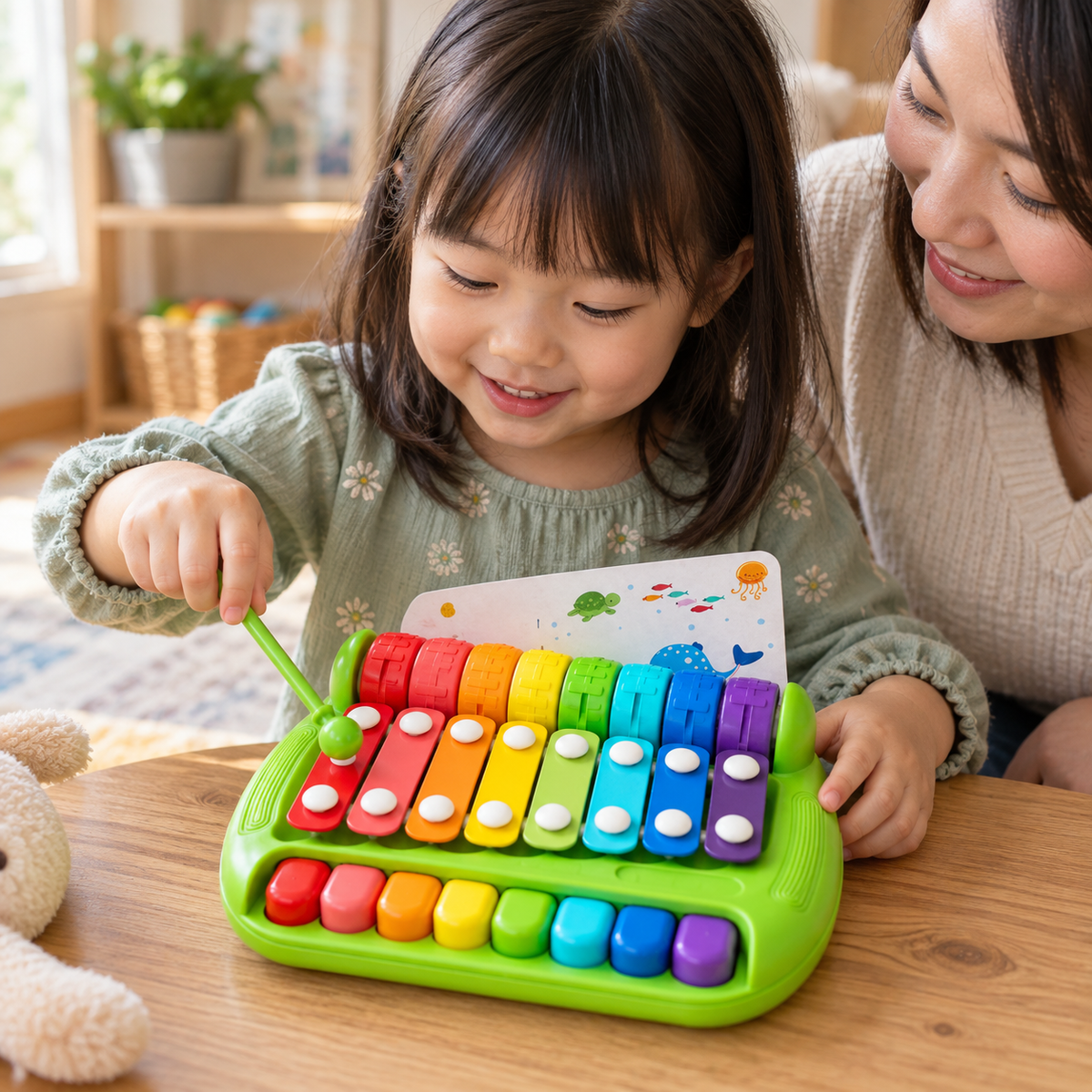 A child using the 8-Note Musical Hand Piano during play