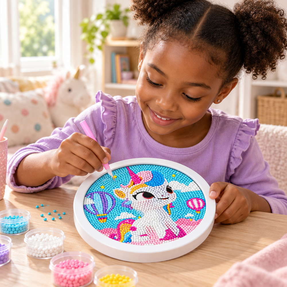 Unicorn Diamond Painting Kit with Round Frame