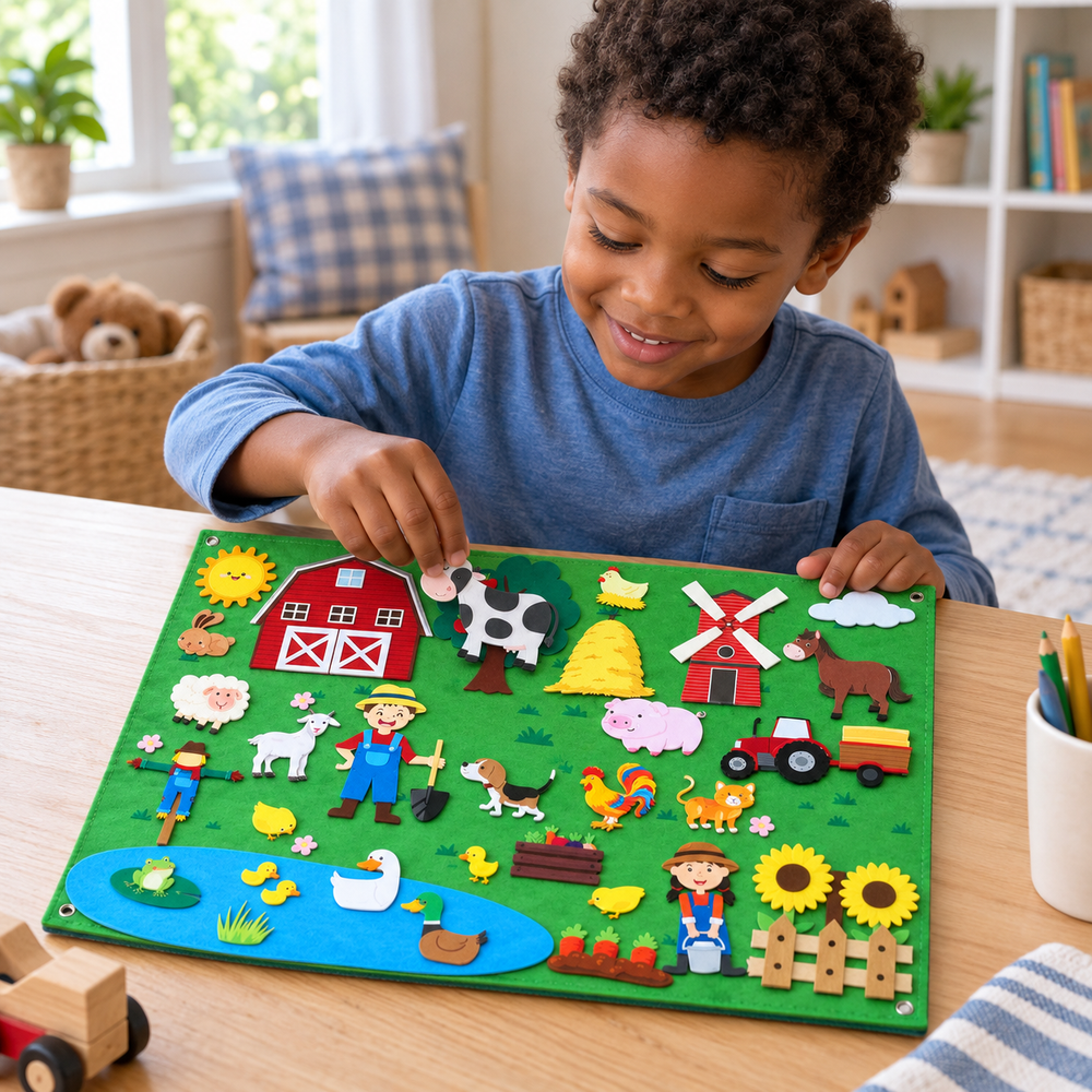 Felt Story Board with Movable Scene Pieces