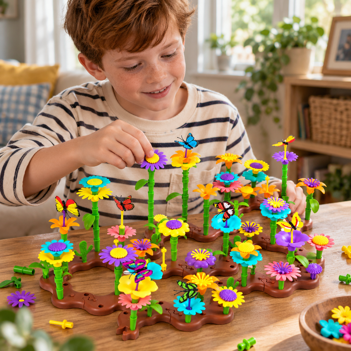 A child using the Flower Garden Building Toy, 224 Pieces during play