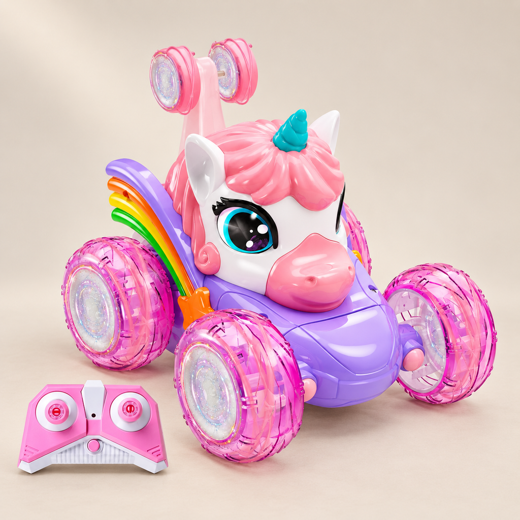 Light-Up Unicorn Remote-Control Car — Pivoli Toys beige studio photograph
