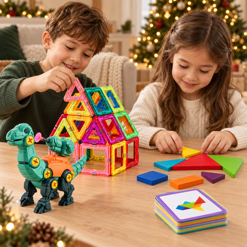 Children playing with the Little Architects Christmas Gift Set