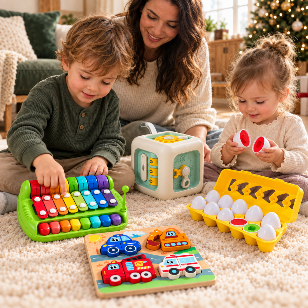 Children playing with the Little Discoverers Christmas Gift Set